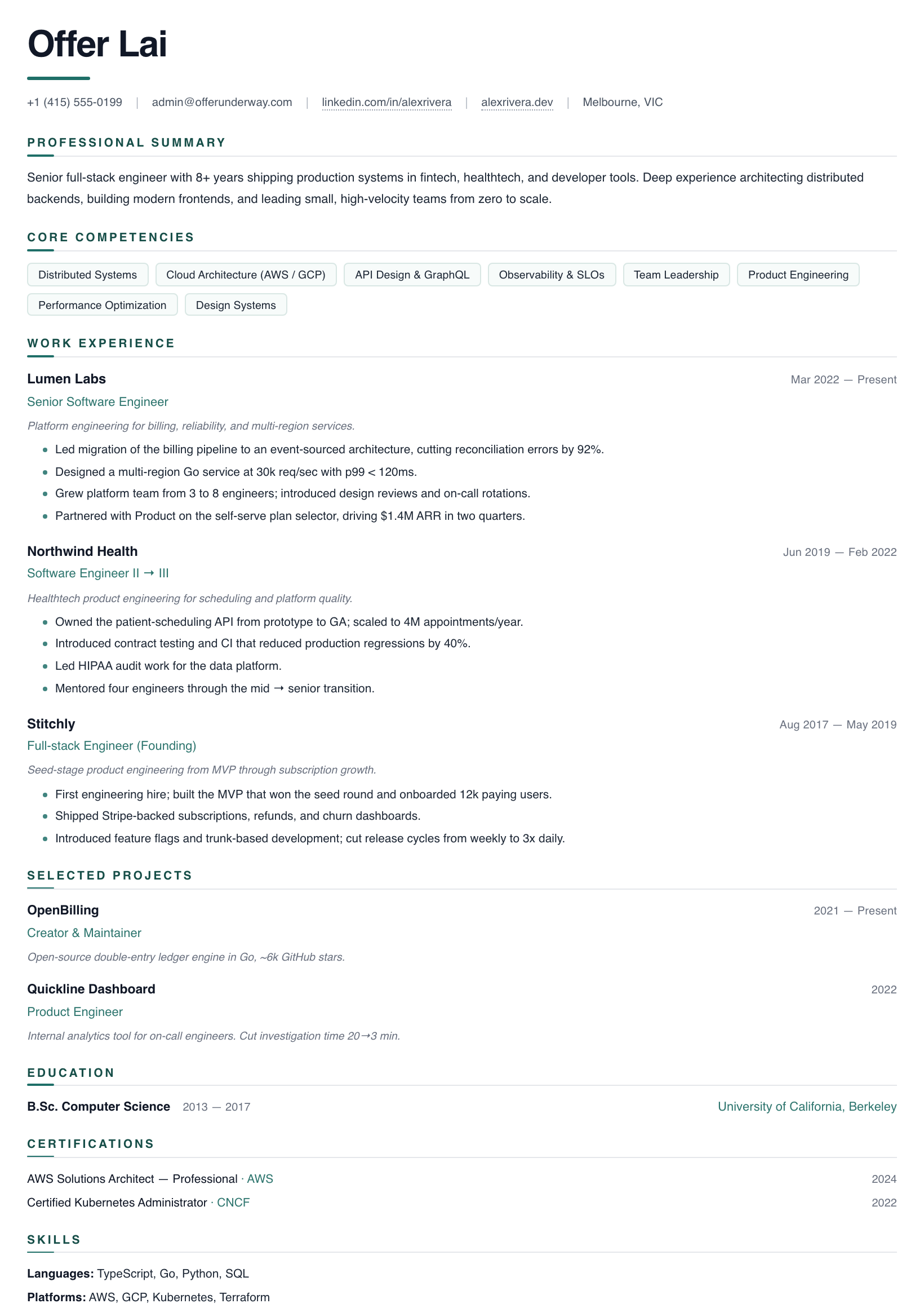 Modern Offer Underway resume template