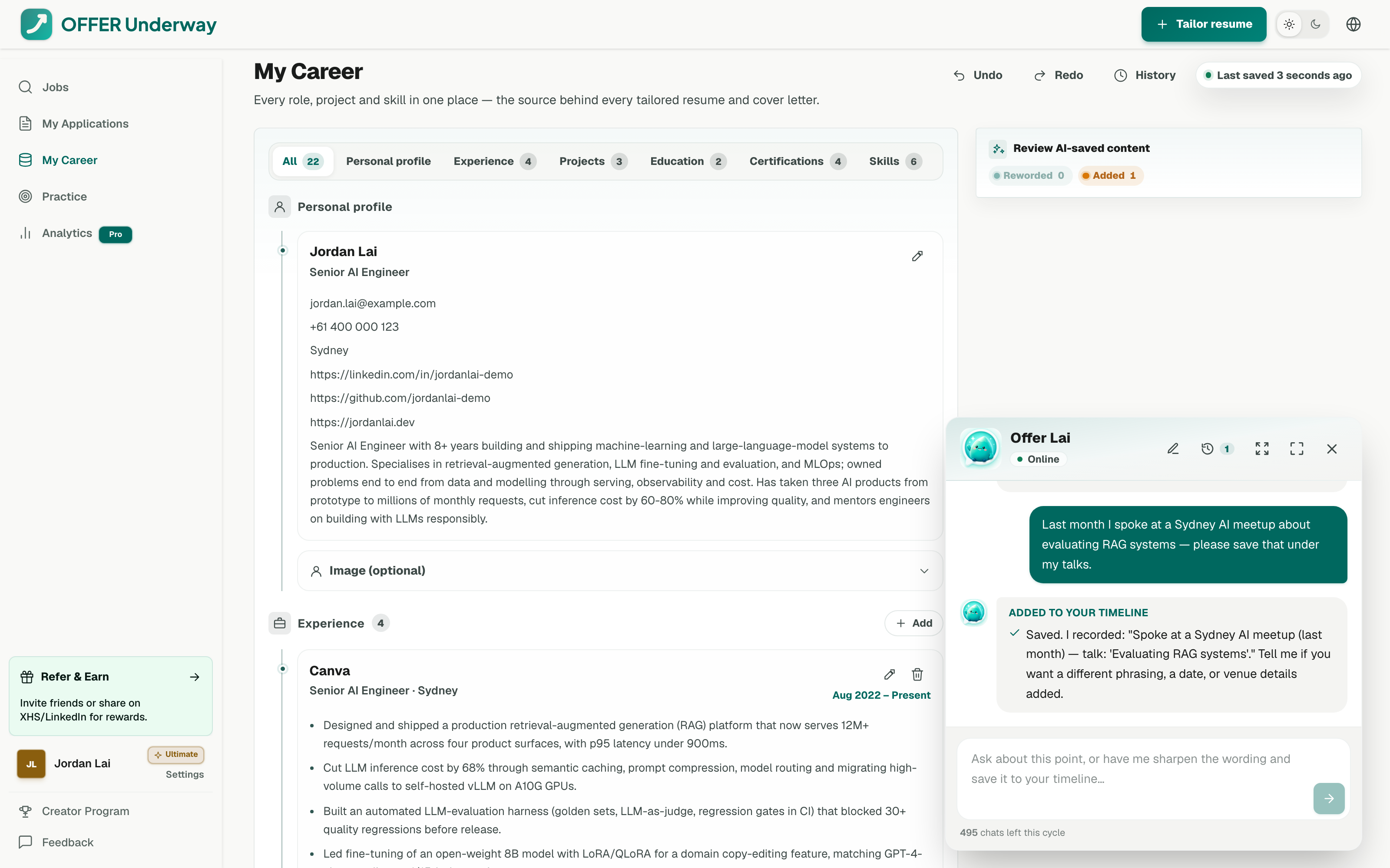 OfferUnderway My Career workspace
